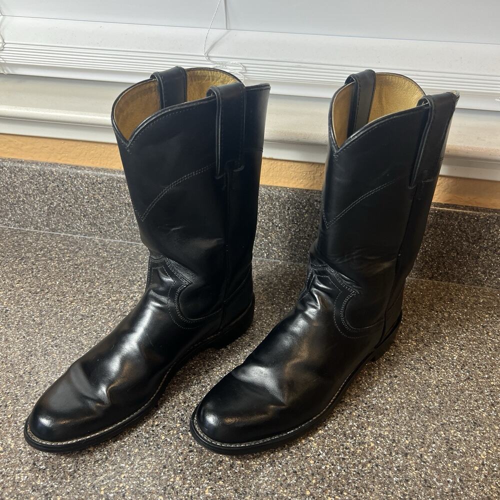 Justin Boots 3703 Roper Black Leather Cowboy Western Riding Casual Womens Sz 6 A